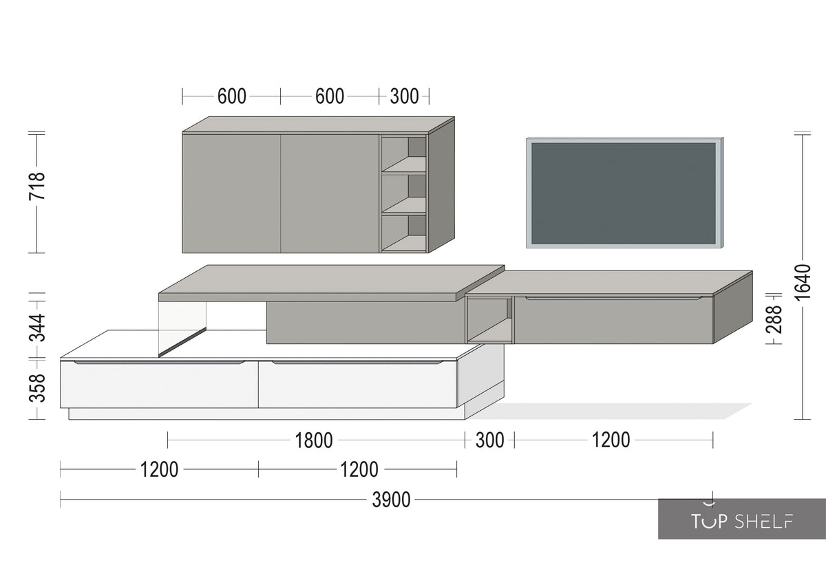 nobilia Wohnwand Lowboards Wohnzimmer Set 390 cm Touch 334 Schiefergrau supermatt