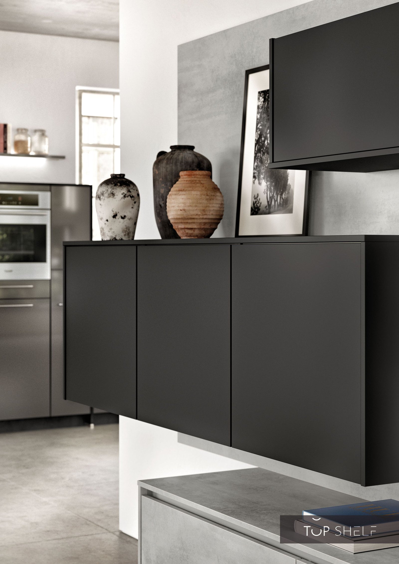 nobilia Wohnwand Lowboards Wohnzimmer Set 423 cm RIVA 892 Beton grau Nachbildung