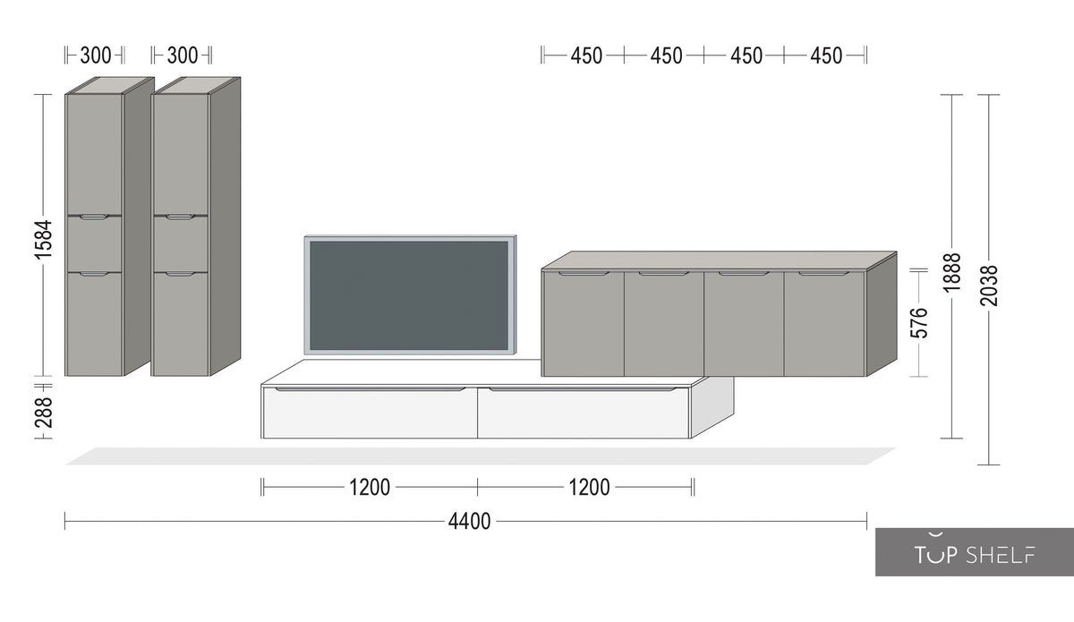 nobilia Wohnwand Lowboards Wohnzimmer Set 440 cm STRUCTURA 403 Eiche Nero Nachbildung