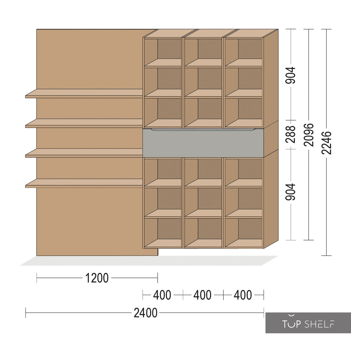 nobilia begehbarer offener Kleiderschrank Ankleiderzimmer 240 cm + 360 cm + 240cm Touch 341 Steingrau supermatt