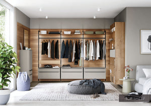 nobilia begehbarer offener Kleiderschrank Ankleiderzimmer 240 cm + 360 cm + 240cm Touch 341 Steingrau supermatt