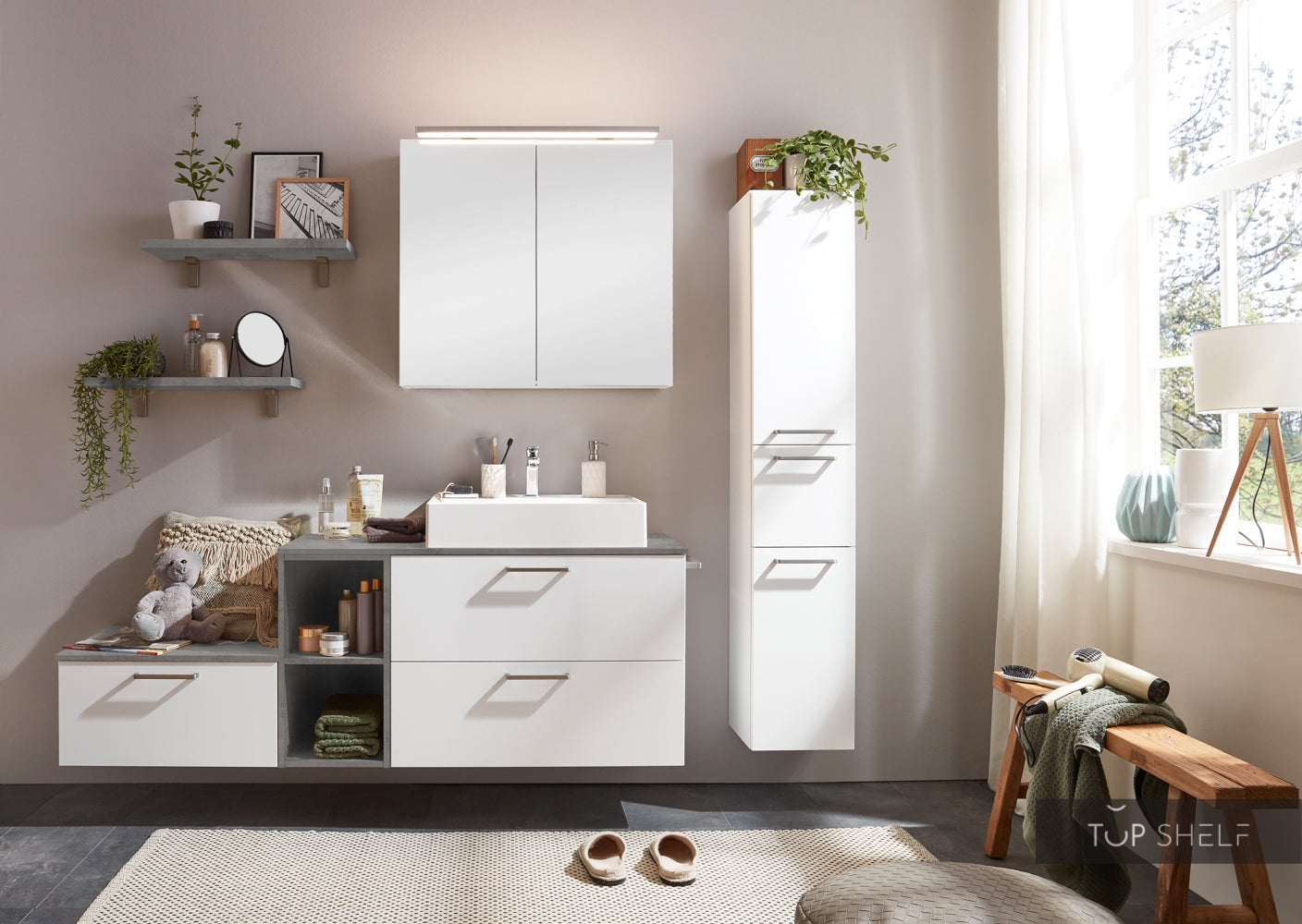 Bad-Set Bad Pyrmont mit Wandboards 192 Beton Schiefergrau