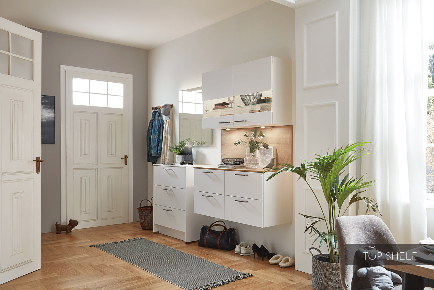 nobilia Garderobe Set Potsdam 200cm Flurgarderobe Wohn-Esszimmer-Set Weiß Eiche Beton