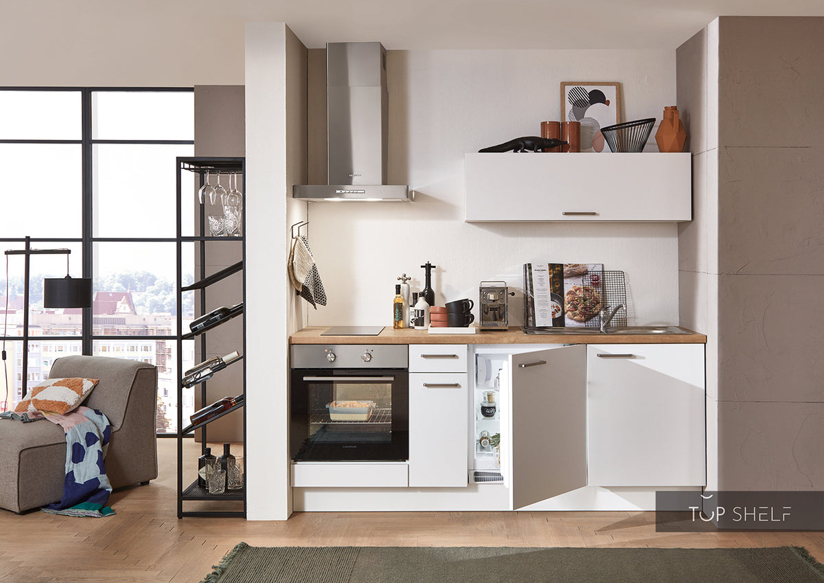 nobilia elements Singleküch 210 cm komplett mit Elektrogeräten Unterbaukühlschrank