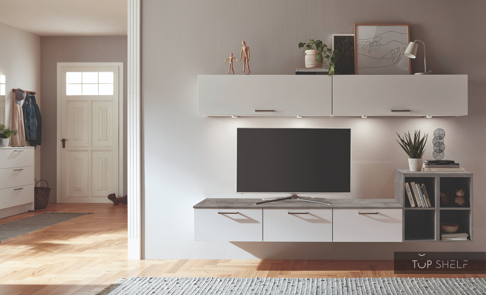 nobilia elements Wohnwand 240 cm in Weiß matt 192 Eiche Provence