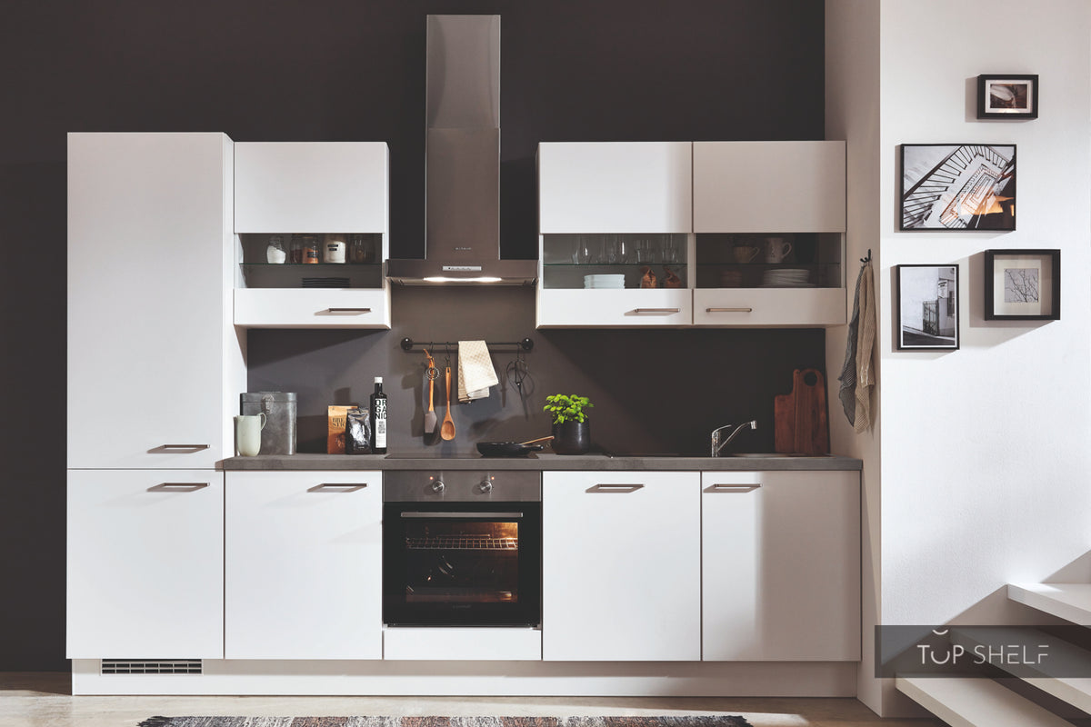 nobilia elements kleine Einbauküche Gotha Alpinweiß matt Dekor Beton Schiefergrau