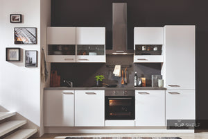 nobilia elements kleine Einbauküche Gotha Alpinweiß matt Arbeitsplatten-Dekor Beton Schiefergrau