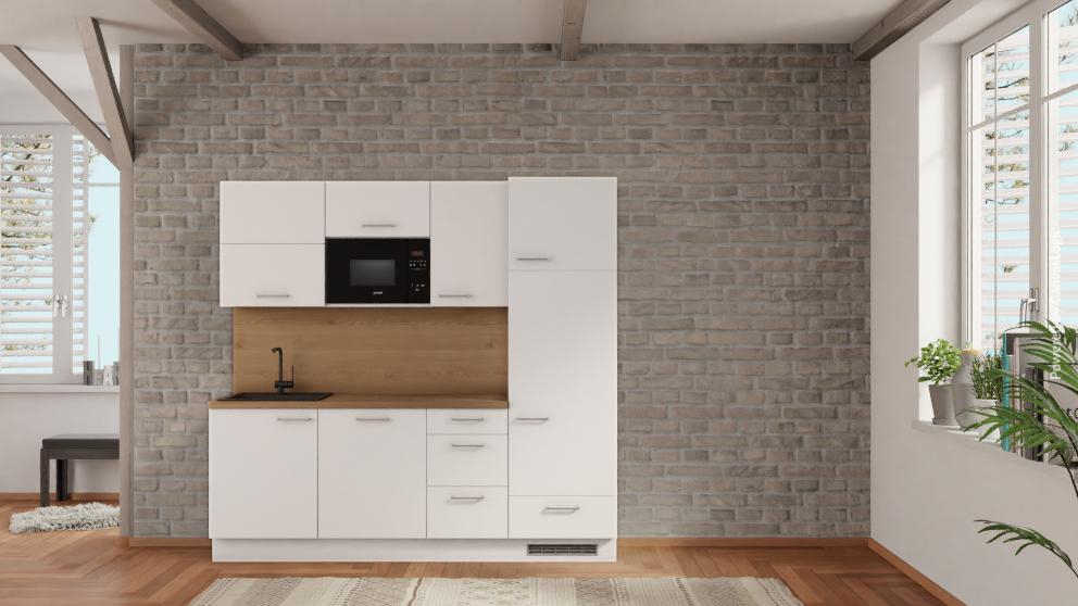 nobilia kleine küchenzeile Heidenheim an der Brenz 225 cm Weiß Eiche Provence mit Geschirspüler &amp; Backofen