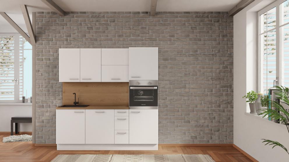 nobilia küche Baden-Baden 210 cm weiß online kaufen Eiche Provence mit Geschirspüler