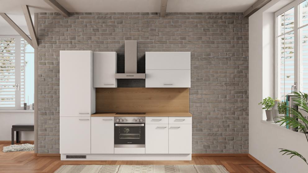 nobilia küche Hameln 255 cm Modern Eiche Provence mit Kühlschrank &amp; Kochfeld