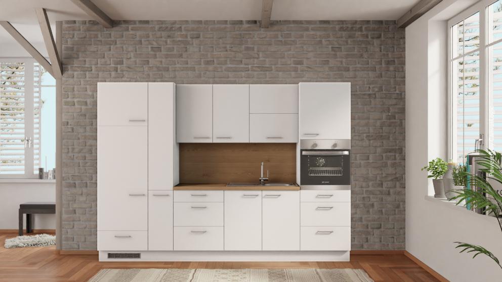 nobilia küche Leverkusen 300 cm Weiß matt angebot Eiche Provence mit Kühlschrank &amp; Geschirspüler nobilia - top-shelf.de