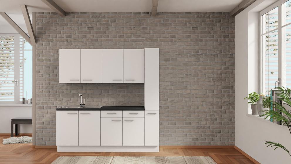 nobilia kitchen Rheda-Wiedenbrück 210 cm affordable in Alpine white concrete slate gray office kitchen block
