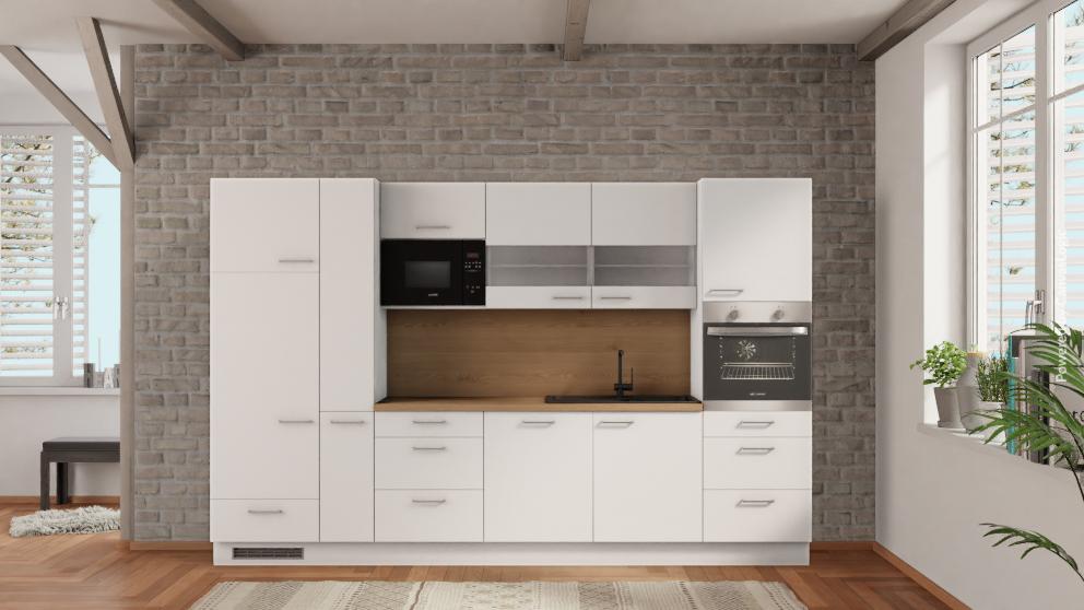 nobilia küche Freiburg 330 cm Weiß abverkauf Eiche Provence mit Kühlschrank &amp; Geschirspüler