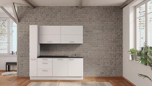 nobilia küche Waiblingen 210 cm Alpinweiß matt angebot Beton Schiefergrau Büro-Küchenblock