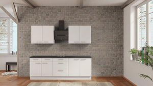 nobilia küche Willich 240 cm Alpinweiß matt mit preisen Beton Schiefergrau mit Kochfeld