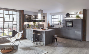 nobilia Küchenzeile mit Kücheninsel Flash 453 Lacklaminat Schiefergrau Hochglanz 335+245 cm konfigurierbar mit E-Geräten spiegelverkehrt