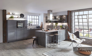 nobilia Küchenzeile mit Kücheninsel Flash 453 Lacklaminat Schiefergrau Hochglanz 335+245 cm konfigurierbar mit E-Geräten