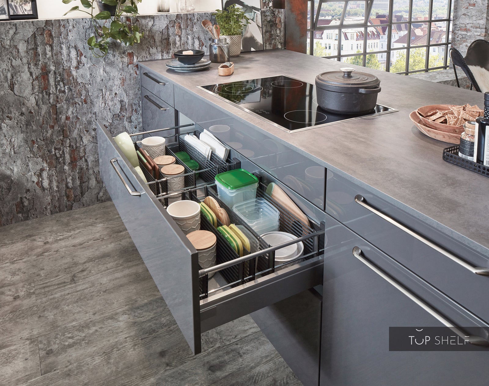 nobilia Küchenzeile mit Kücheninsel Flash 453 Lacklaminat Schiefergrau Hochglanz 335+245 cm konfigurierbar mit E-Geräten