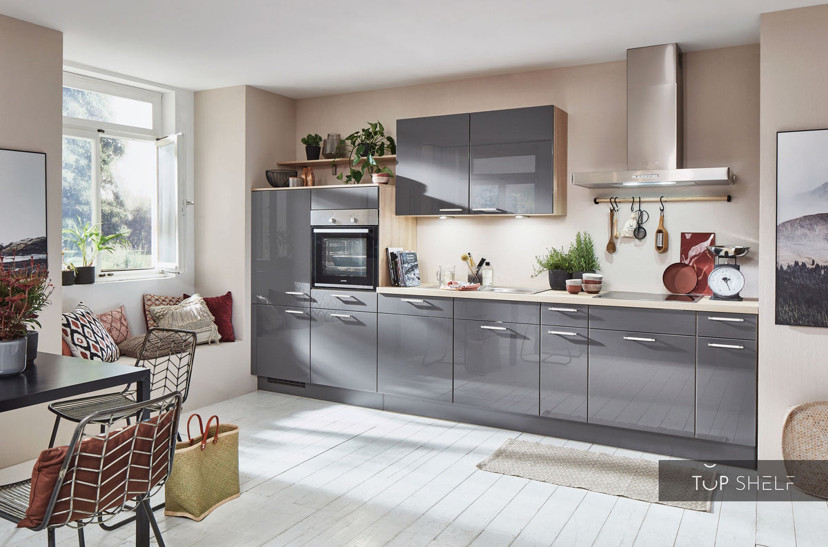 nobilia Küchenzeile Flash 453 Lacklaminat Schiefergrau Hochglanz 360 cm konfigurierbar mit E-Geräten