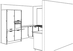 nobilia Ü-Küche INOX 216 Stahl gebürstet Nachbildung 240x345x240 cm Skizze