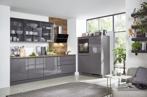 nobilia zweizeilige Küche Flash 453 Schiefergrau Hochglanz  Balkeneiche Nachbildung 125+280 cm moderne Küche optional mit E-Geräten