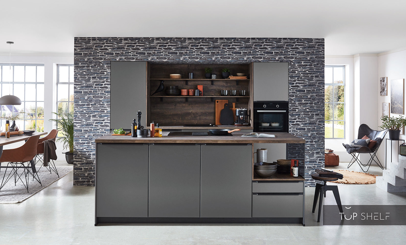 nobilia Küche Küchenzeile Artis 937 Glasoptik Titano matt 300+240 cm konfigurierbar mit E-Geräten (3)