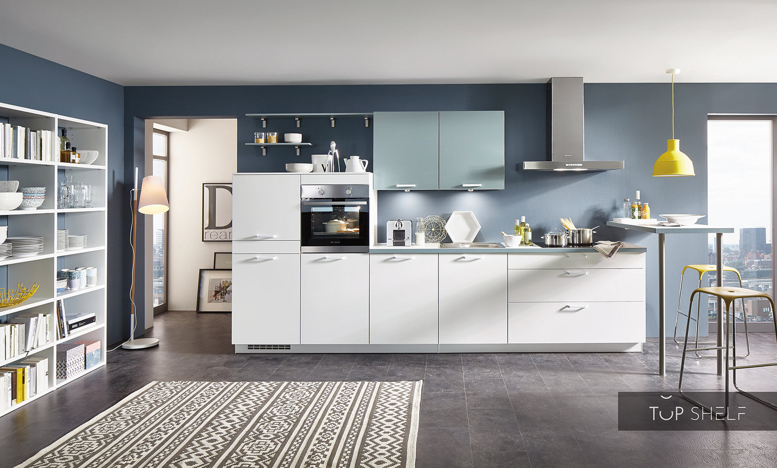 nobilia Küche Küchenzeile Speed 244 Alpinweiß Color Concept 254 Aqua 350 cm  Küche konfigurierbar mit Elektrogeräten