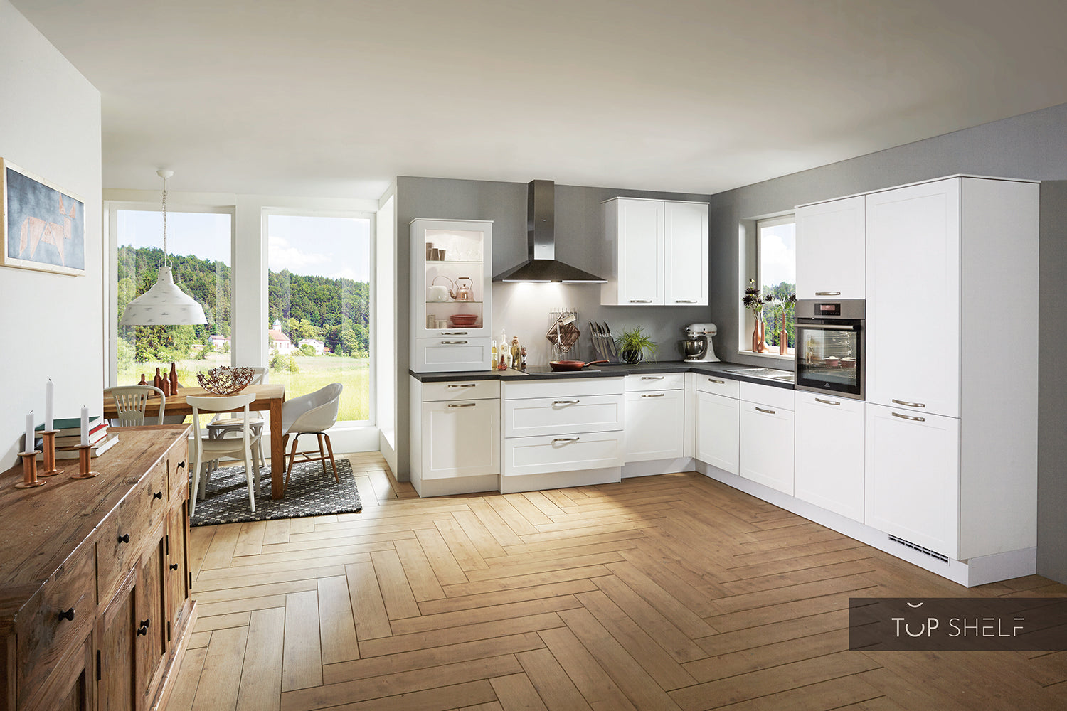 nobilia Winkelküche Eckküche Credo 764 Lacklaminat Alpinweiß 300x310 cm konfigurierbar mit E-Geräten