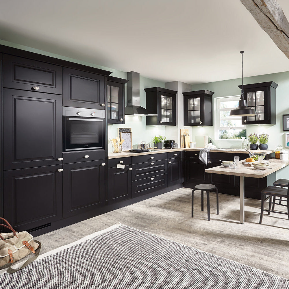nobilia Winkelküche Eckküche Sylt 851 Lack Schwarz matt 375x250cm konfigurierbar mit E-Geräten