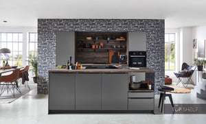 nobilia Küche Küchenzeile mit Kücheninsel Artis 937 Glasoptik Titano matt 300+240 cm konfigurierbar mit E-Geräten
