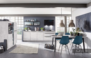 nobilia Küche Küchenzeile Riva 891 Weißbeton 285 + 150 cm konfigurierbar mit E-Geräten