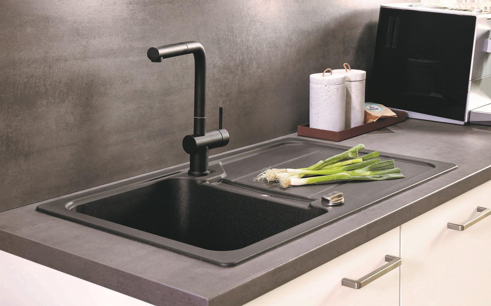 nobilia encimera en hormigón gris pizarra 354 y roble Sierra 198 180/210 cm x 60cm 38mm de grosor