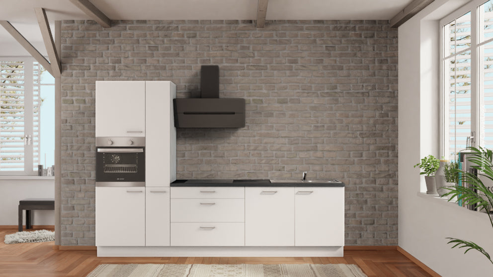 nobilia Cuisine en ligne Wittenberg 300 cm Blanc mat Béton Gris ardoise --