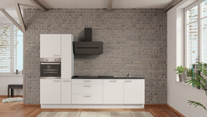 nobilia Küchenzeile Wittenberg 300 cm Weiß matt Beton Schiefergrau mit Elektrogeräten