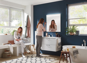 nobilia elements Waschbeckenunterschrank Set mit einem Sideboard Spiegel und Waschtisch in Weiß