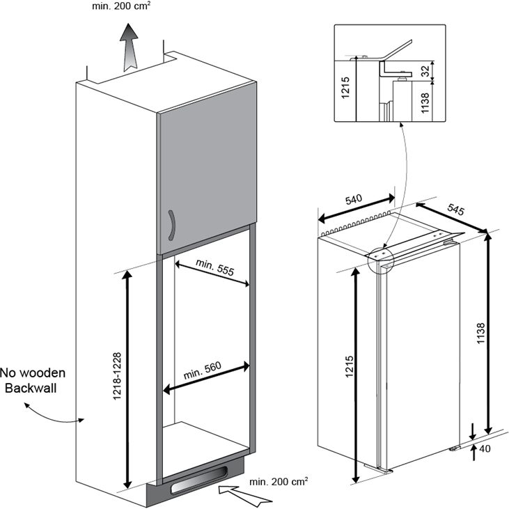Beko Einbau-Kühlschrank / Liter Einbau-Kühlschrank BSSA-210K4-SN 175