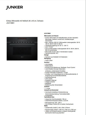 Datenblatt JUNKER Mikrowellen-Kompakt-Backofen JC4119961