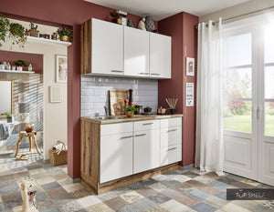 Pino Küche Küchenzeile Magnoliaweiß 150cm konfigurierbar E-Geräte seitliche Ansicht-top-shelf.de