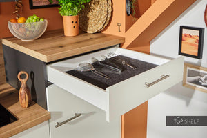Pino Küche Küchenzeile weiß 180cm konfigurierbar Detail Schubkästen - top-shelf.de-