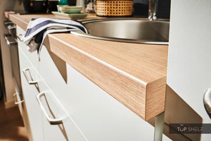 Pino Küche Weiß 220cm konfigurierbar mit E-Geräte Detail Arbeitsplatte top-shelf.de-