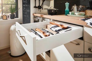 Pino Küche Weiß 220cm konfigurierbar mit E-Geräte Detail Schublade top-shelf.de-