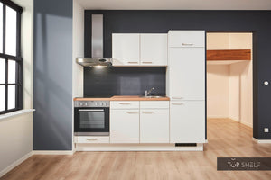 Pino Küche Weiß 220cm konfigurierbar mit E-Geräte ohne Deko top-shelf.de-