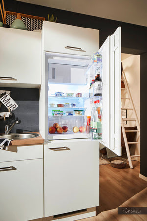 Pino Küche Weiß 220cm konfigurierbar mit E-Geräten Detail Kühlschrank top-shelf.de-
