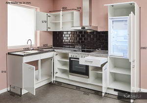 Pino Küche Weiß Hochglanz 285 x 165 cm konfigurierbar Maßangaben top-shelf.de-