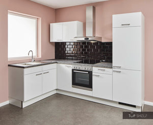 Pino Küche Weiß Hochglanz 285 x 165 cm konfigurierbar ohne Deko top-shelf.de-
