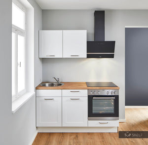 Pino Küche Weiß in Rahmenoptik 160 cm konfigurierbar ohne Deko top-shelf.de-