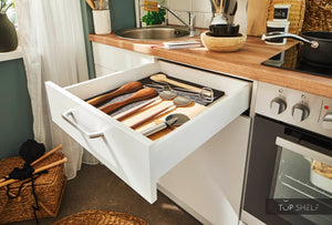 Pino Küche Weiß matt 160 cm konfigurierbar mit E-Geräten Schubkasten top-shelf.de-