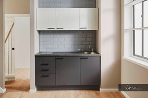 Pino Küche Weiß & Grafit 160 cm konfigurierbar mit E-Geräten ohne Deko top-shelf-