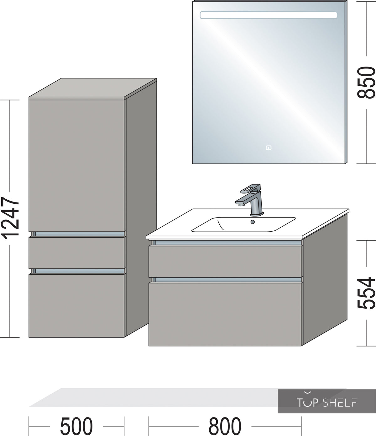 nobilia Badmöbel-Set Waschtisch mit Spiegelschrank oder LED Spiegel Badezimmer-Set 130 cm Touch 334 Schiefergrau supermatt NBSET80-002