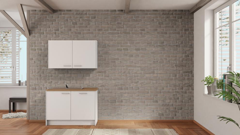 nobilia Büroküche Herrenberg 120 cm Alpinweiß matt Eiche Provence mit Geschirspüler